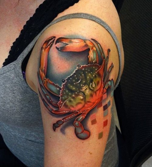 Left Shoulder Crab Tattoo Idea