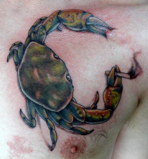 Crab Tattoo On Man Chest