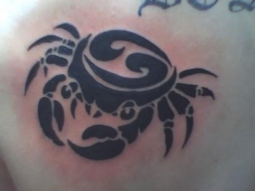 Black Tribal Crab Tattoo On Back Shoulder