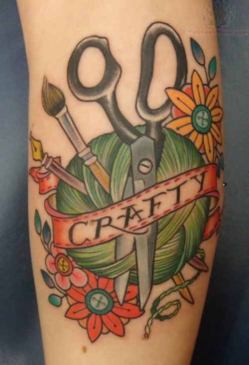Carfty Yarn And Scissor Tattoo