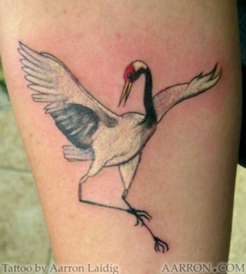 Dancing Crane Tattoo On Leg