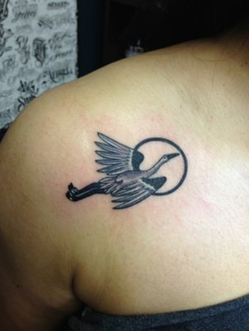 Left BAck SHoulder Flying Crane Tattoo