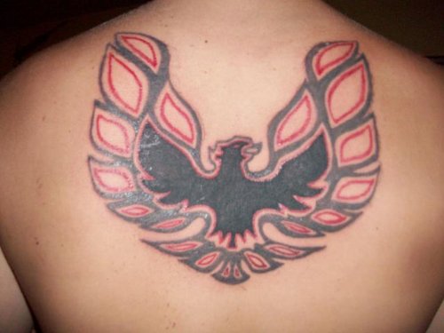 Large Wings Crane Tattoo On Upperback
