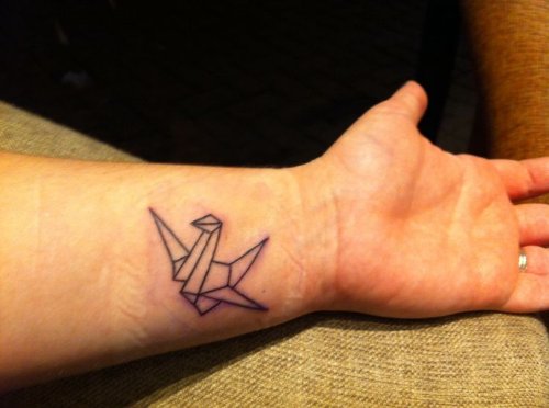 Outline Crane Tattoo On Left Forearm