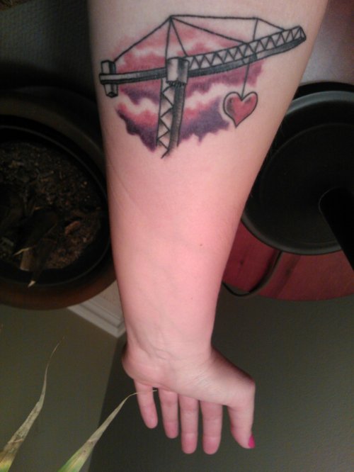 Crane Tattoo On Left Arm
