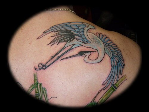 Crane Tattoo Design On Back