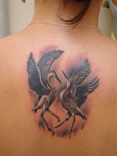 Dancing Cranes Tattoos On Back Body