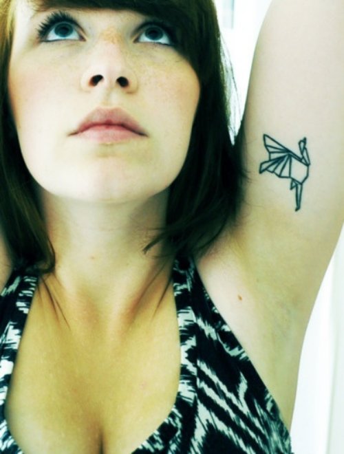 Crane Tattoo On Girl Inner Bicep
