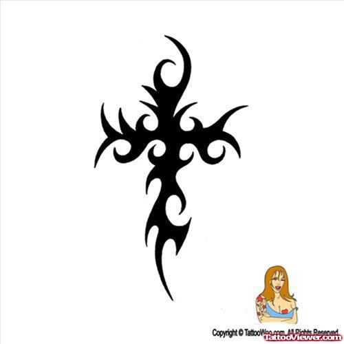 Simple Black Ink Tribal Cross Tattoo Design