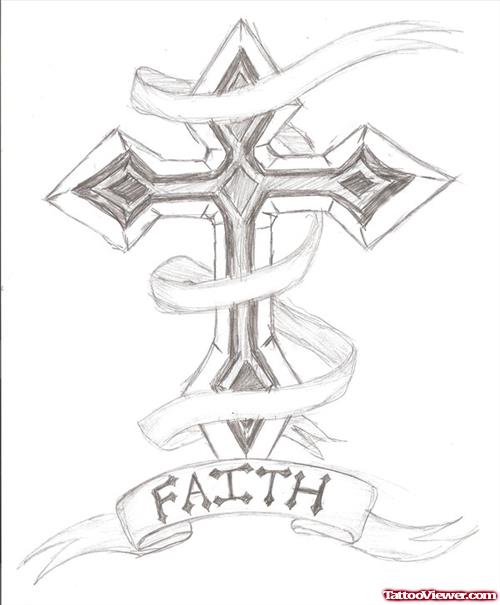 Faith Banner And Cross Tattoo Design