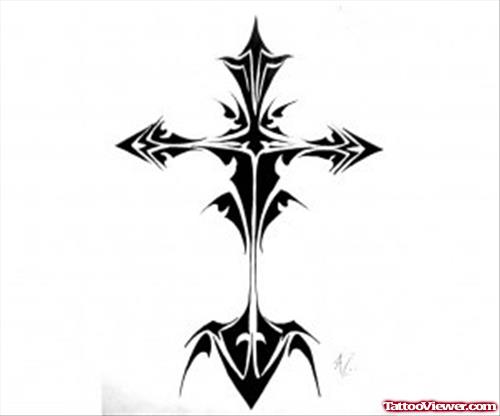 Black Ink Tribal Cross Tattoo Design