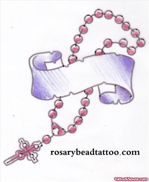 Banner And Rosary Tattoo Design