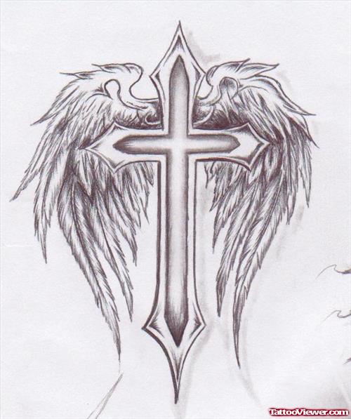 New Angel Winged Cross Tattoo Design