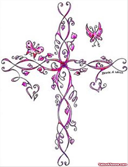 Cross And Butterfly Tattoo Design