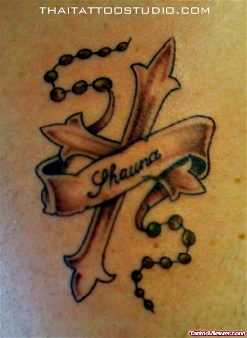Cross And Banner Tattoo