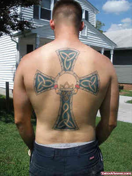 Celtic Cross Tattoo On Man Back Body