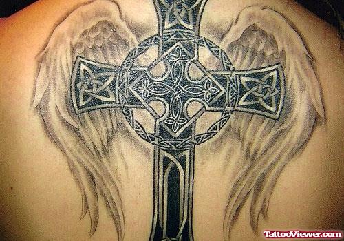 Amazing Angel Winged Celtic Cross Tattoo On Back