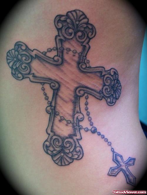 Custom Side Cross and Rosary Tattoo
