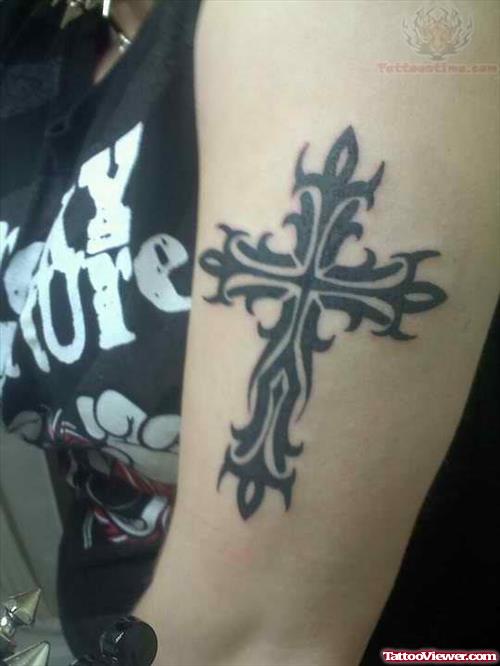Tribal Cross Tattoo On Arm