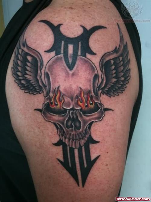 Winged Skull And Cross Tattoo