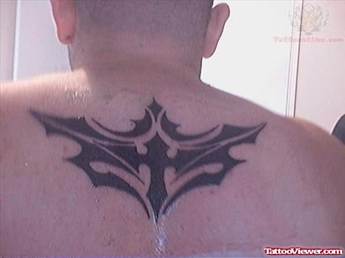 Tribal Cross Tattoo On Men Upperback