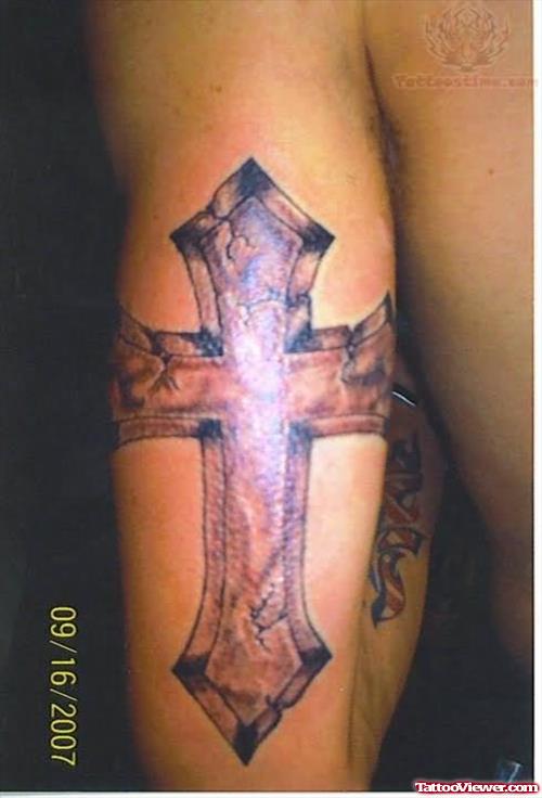 Cross Tattoo On Half Sleeve