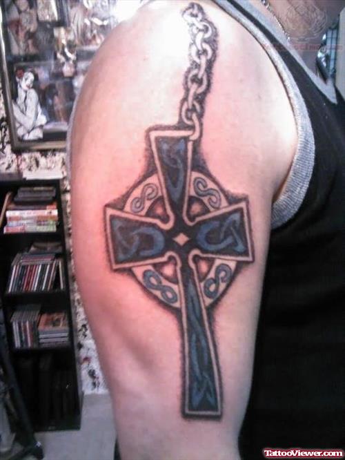 Celtic Cross Tattoo On Men Half Sleeve