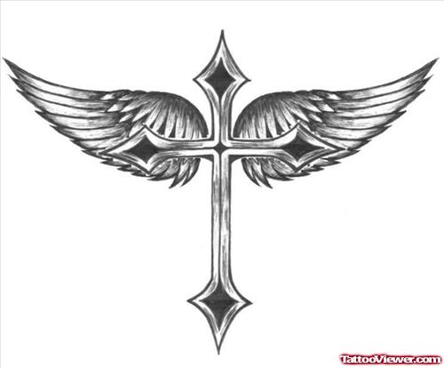 Tribal Angel Wings Cross Tattoo Design