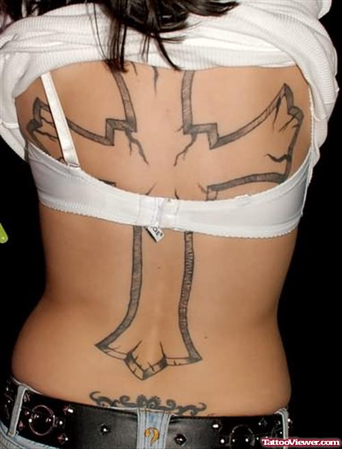 Cross Tattoo On Back For Girls