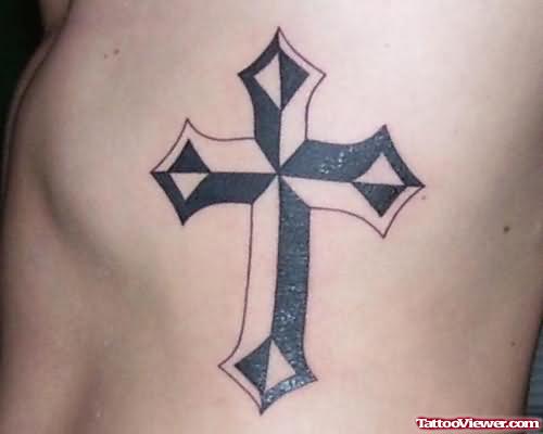 Beautiful Cross Tattoo On Ribs
