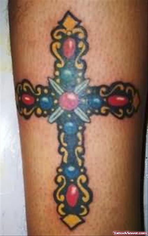 Trendy Cross Colourful Tattoo