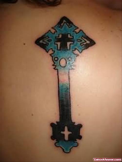 Stylish Blue Cross Tattoo