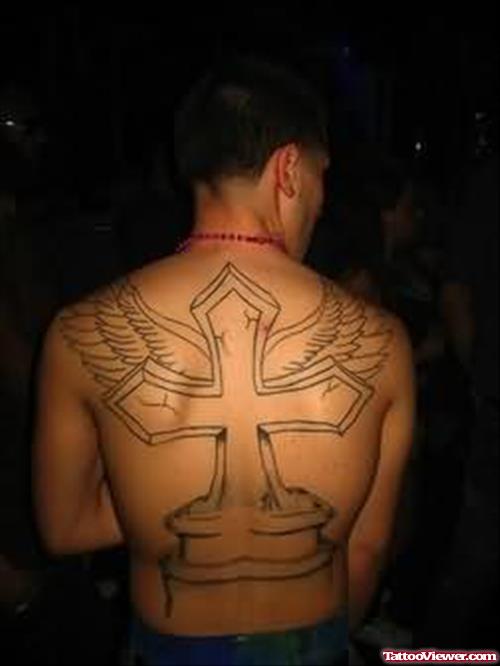 Elegant Big Cross Tattoo On Back