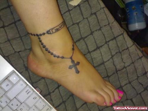 Rosary Cross Tattoo On Foot