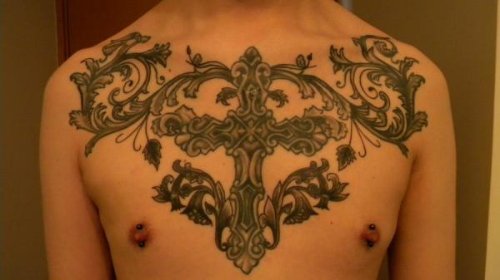 Man chest Cross Tattoo