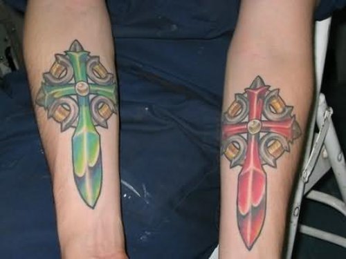 Terrific Cross Tattoo On Arms