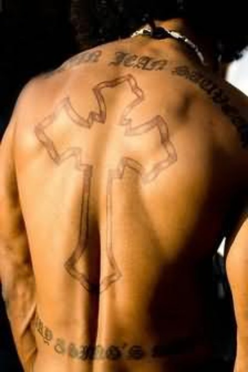 Elegant Cross Tattoo On Full Back