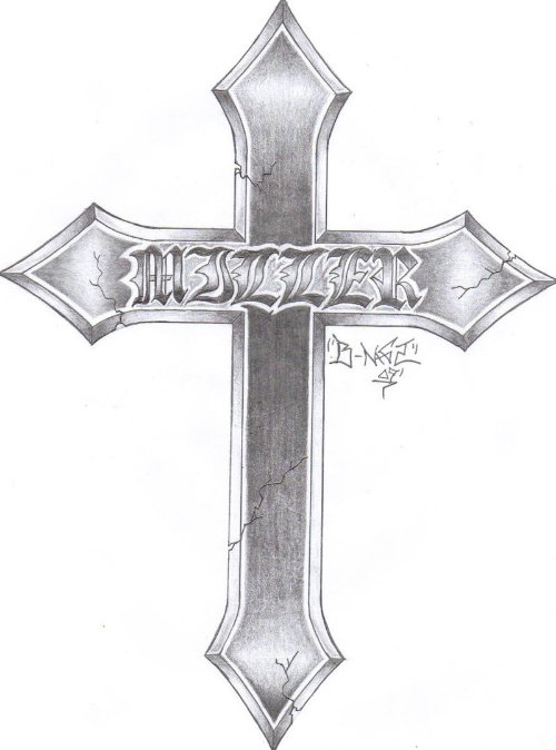 Awesome Grey Ink Cross Tattoo Design