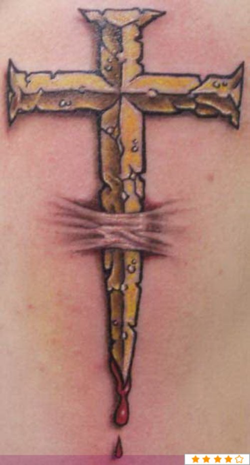 Amazing Ripped Skin Cross Tattoo