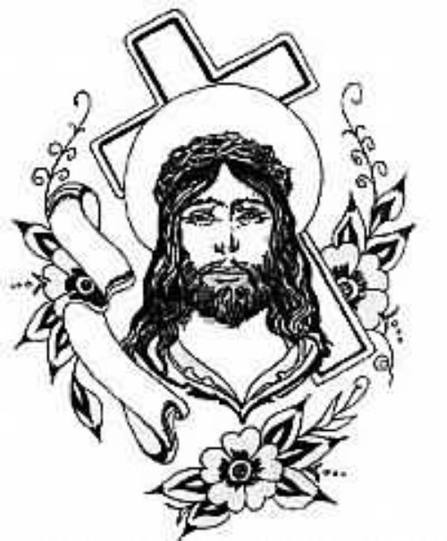 Jesus Face And Cross Tattoo Sample