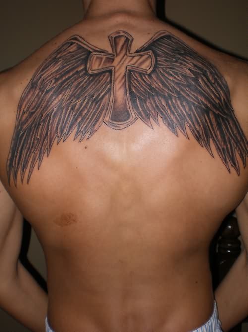 Wings Cross Tattoo On Back