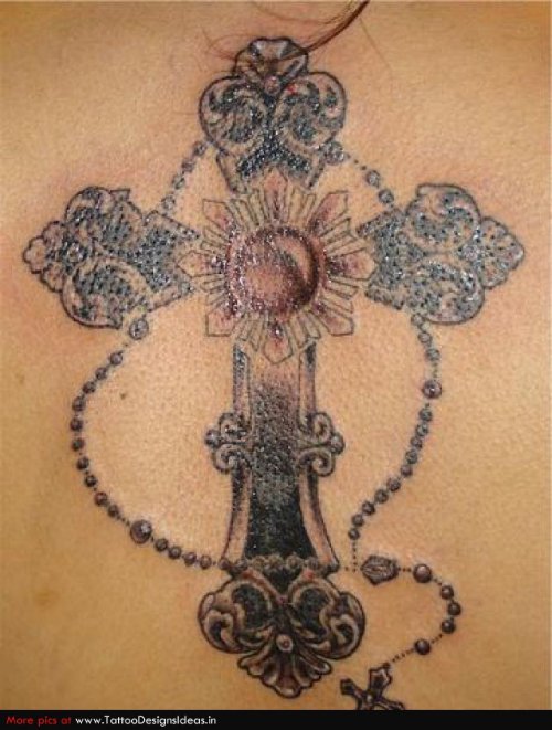 Rosary And Cross Beautiful Tattoo