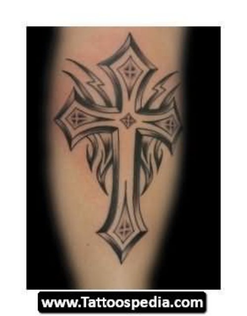 Grey Ink Tribal And Cross Tattoo