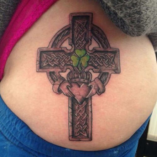 Claddagh Celtic Cross Tattoo On Side