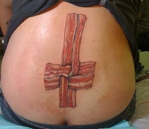 Wooden Cross Tattoo On Lower Back