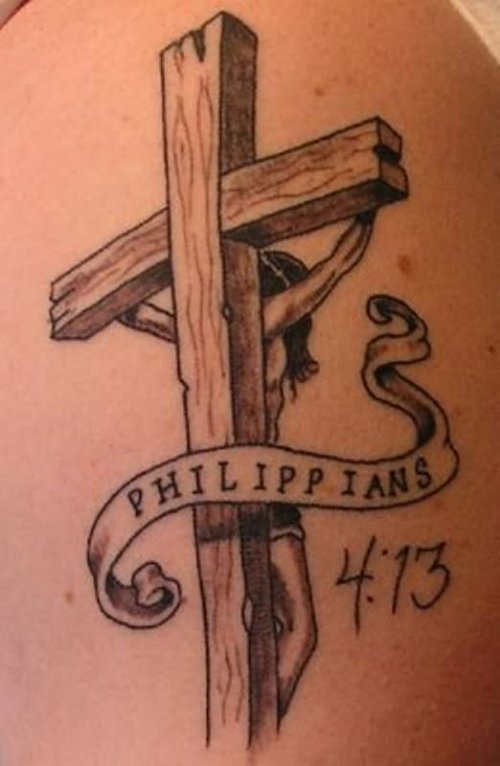 Memorial Banner And Jesus Cross Tattoo