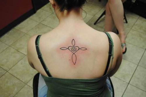 Girl Back Body Cross Tattoo