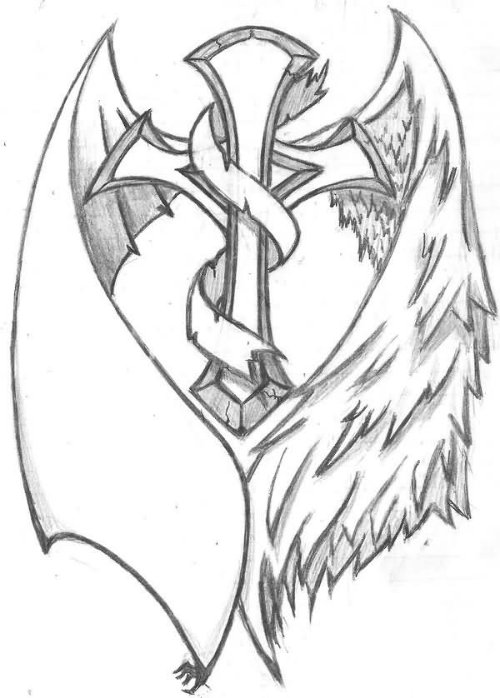 Winged Cross Tattoos Design