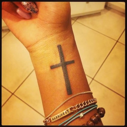 Girl Right Forearm Cross Tattoo