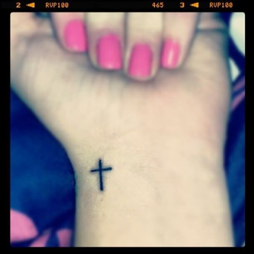 Left Wrist Small Cross Tattoo